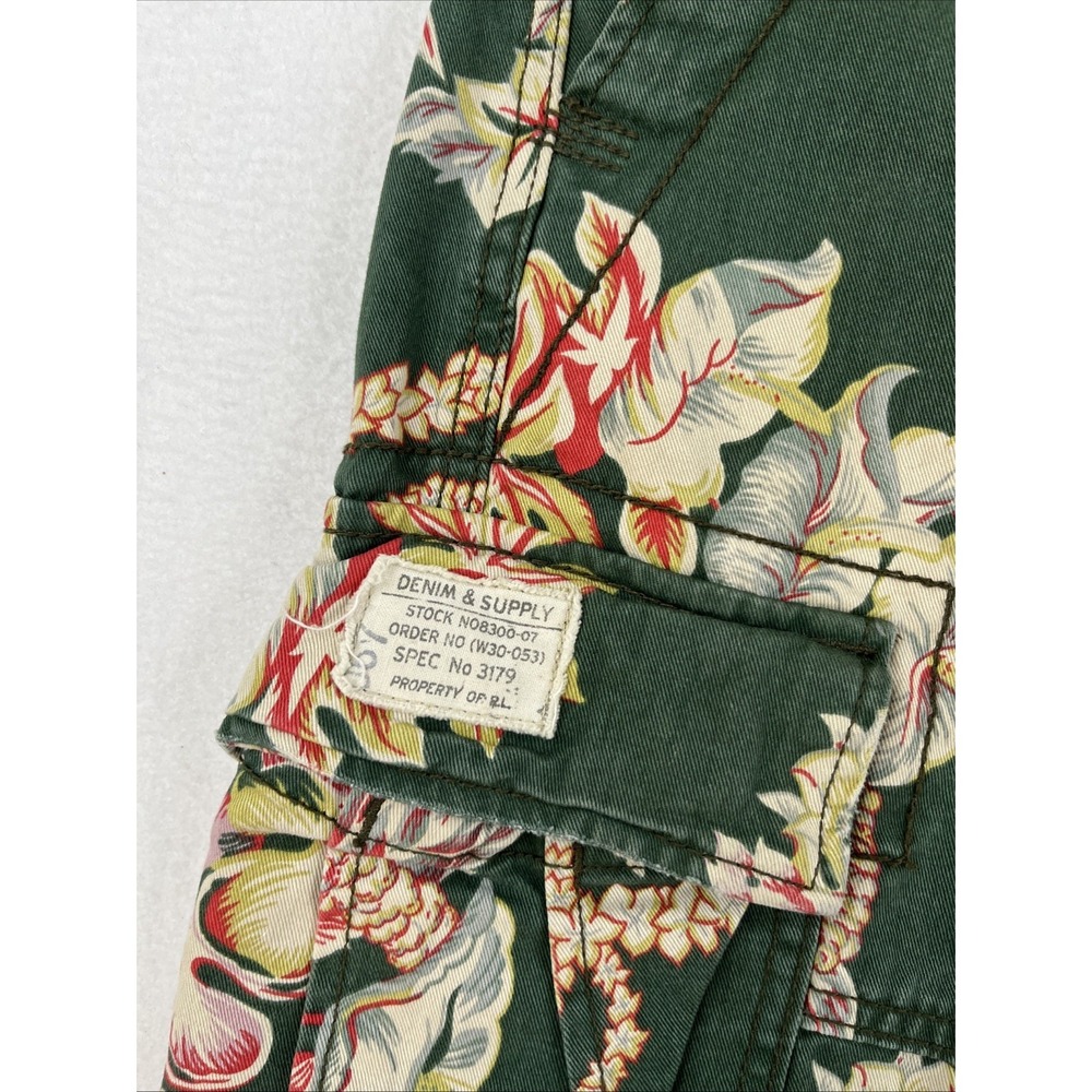 VTG Denim & Supply Ralph Lauren Cargo Shorts Mens Size 30 Green Floral Hawaiian - Picture 3 of 7